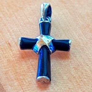 925 Sterling Silver Black Enamel Cross Pendant